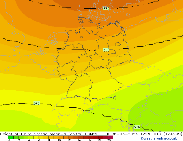 Height 500 hPa Spread ECMWF Qui 06.06.2024 12 UTC