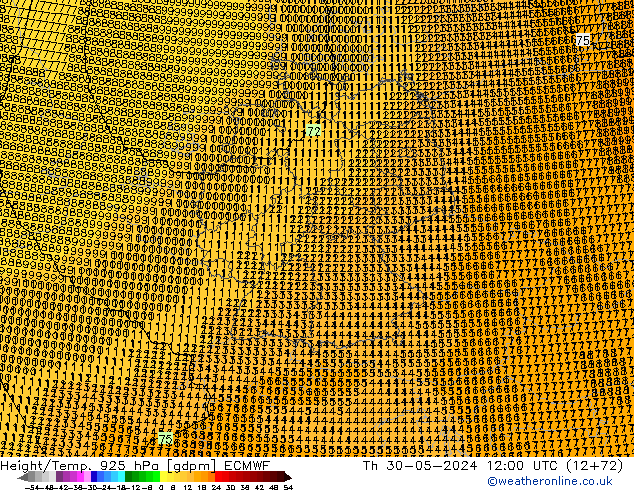 Height/Temp. 925 hPa ECMWF Th 30.05.2024 12 UTC