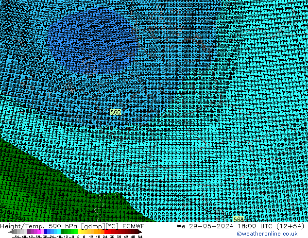 Hoogte/Temp. 500 hPa ECMWF wo 29.05.2024 18 UTC