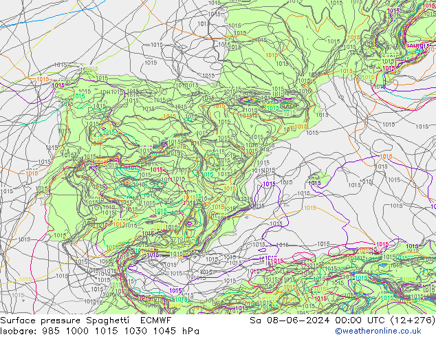 Surface pressure Spaghetti ECMWF Sa 08.06.2024 00 UTC