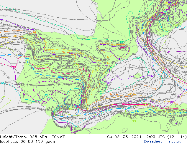 Height/Temp. 925 hPa ECMWF Ne 02.06.2024 12 UTC