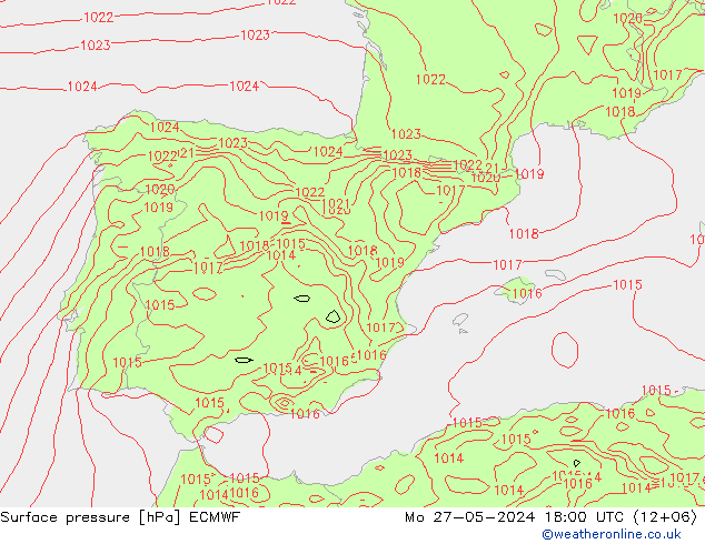 Pressione al suolo ECMWF lun 27.05.2024 18 UTC