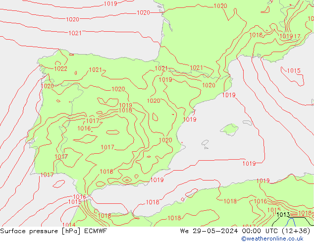 pressão do solo ECMWF Qua 29.05.2024 00 UTC