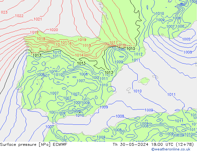 Surface pressure ECMWF Th 30.05.2024 18 UTC