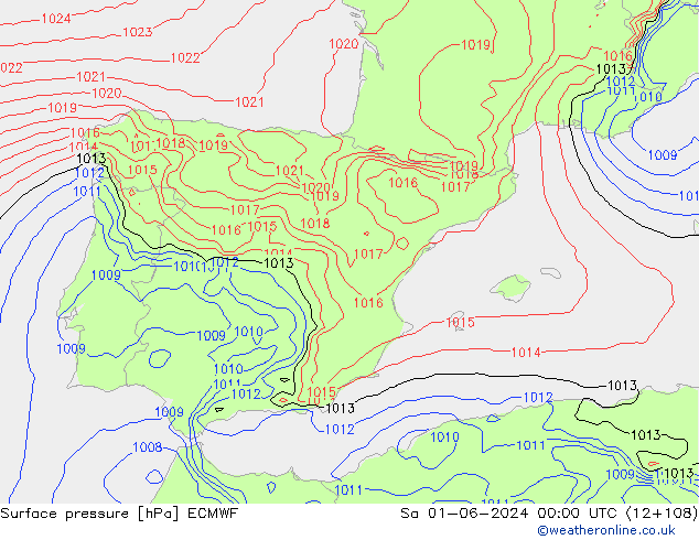 Surface pressure ECMWF Sa 01.06.2024 00 UTC