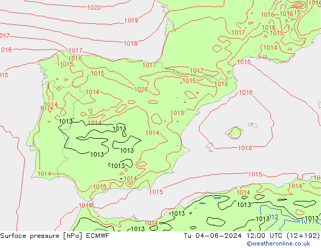 Atmosférický tlak ECMWF Út 04.06.2024 12 UTC