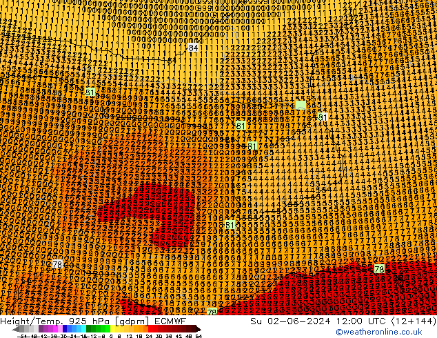 Height/Temp. 925 hPa ECMWF  02.06.2024 12 UTC