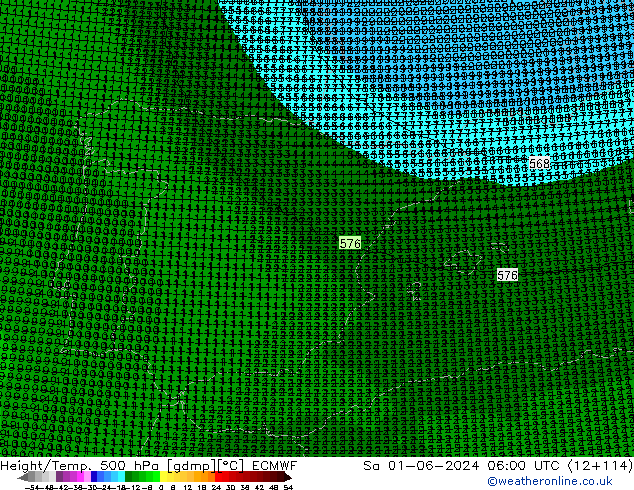 Height/Temp. 500 hPa ECMWF sab 01.06.2024 06 UTC