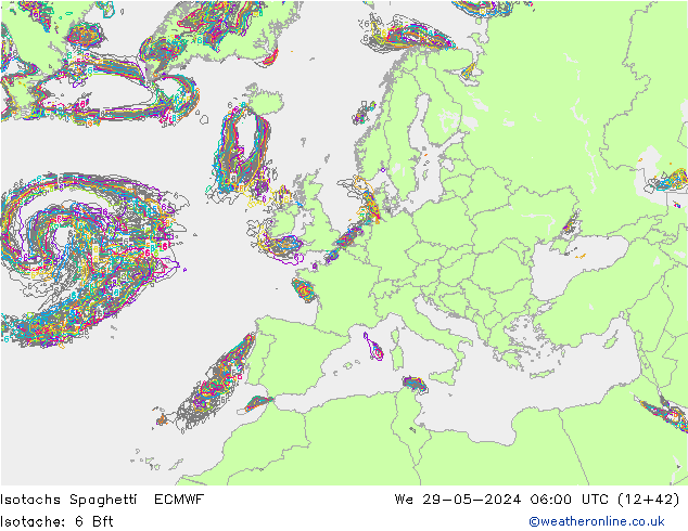 Isotaca Spaghetti ECMWF mié 29.05.2024 06 UTC