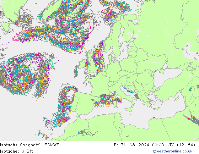 Isotachs Spaghetti ECMWF Pá 31.05.2024 00 UTC