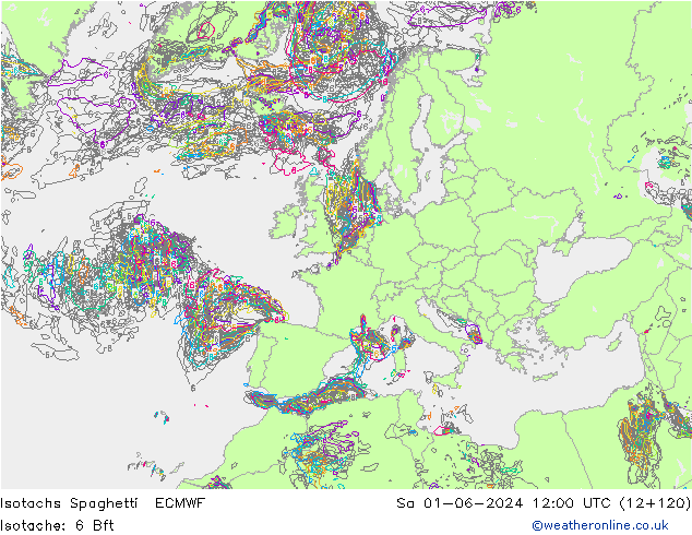 Isotachen Spaghetti ECMWF Sa 01.06.2024 12 UTC