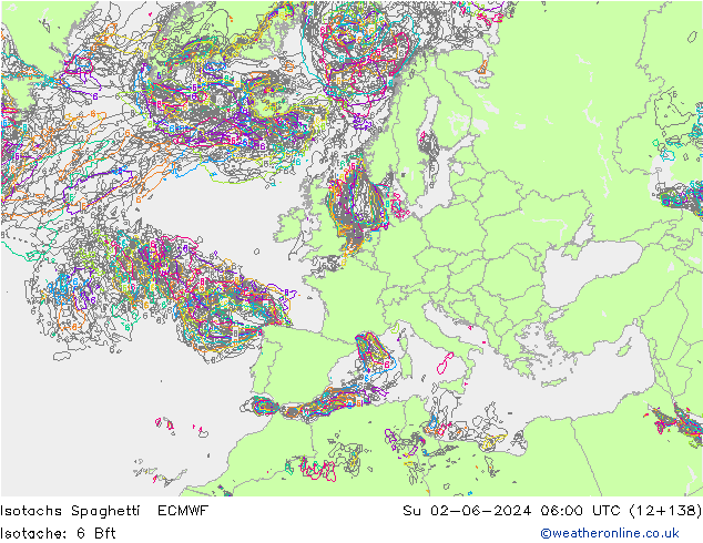 Isotachs Spaghetti ECMWF Ne 02.06.2024 06 UTC