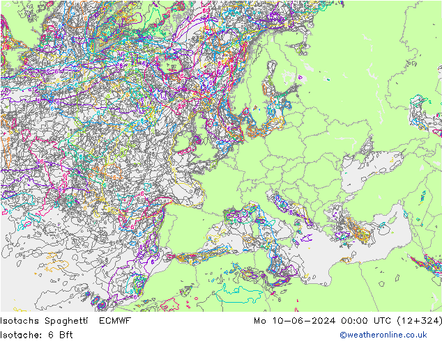 Isotaca Spaghetti ECMWF lun 10.06.2024 00 UTC