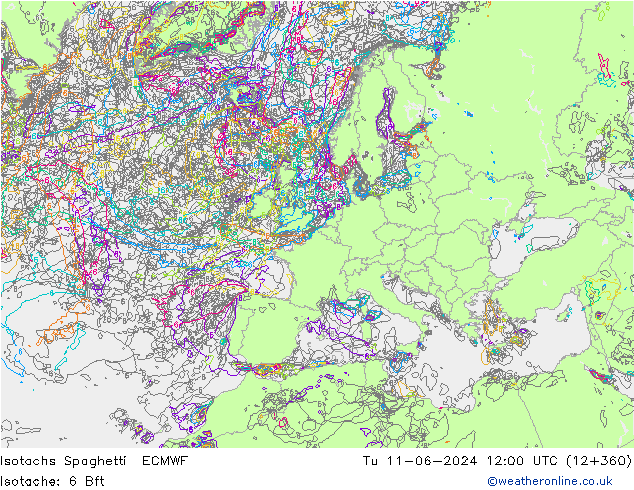 Isotachen Spaghetti ECMWF Di 11.06.2024 12 UTC