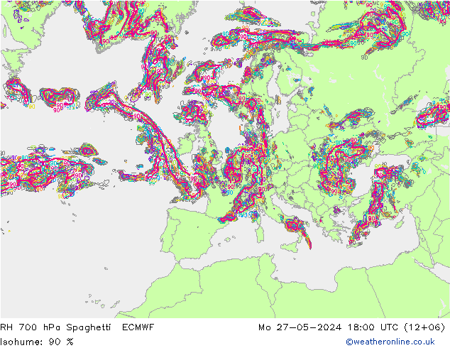 RH 700 hPa Spaghetti ECMWF 星期一 27.05.2024 18 UTC