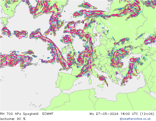 RH 700 hPa Spaghetti ECMWF Seg 27.05.2024 18 UTC