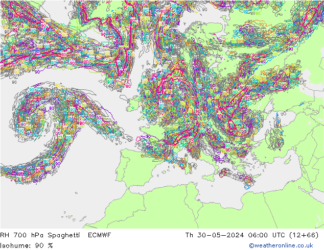 RV 700 hPa Spaghetti ECMWF do 30.05.2024 06 UTC