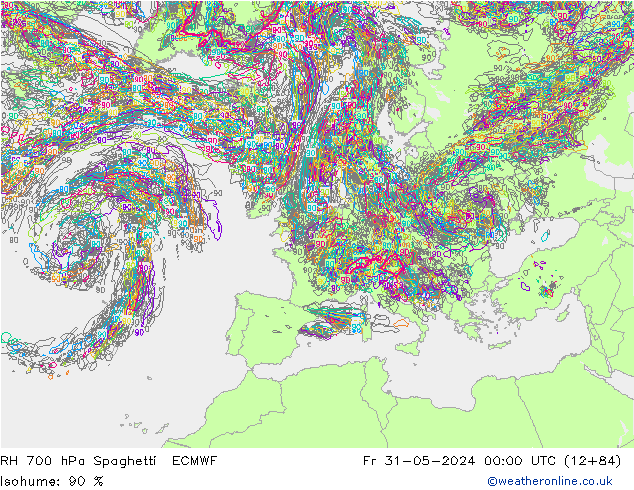 Humidité rel. 700 hPa Spaghetti ECMWF ven 31.05.2024 00 UTC