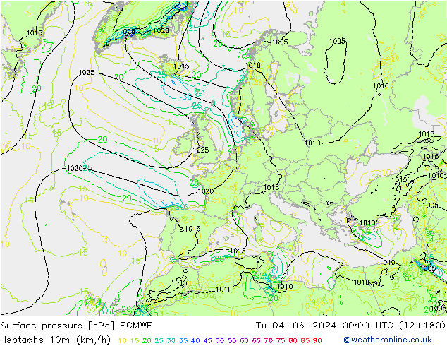 Isotaca (kph) ECMWF mar 04.06.2024 00 UTC