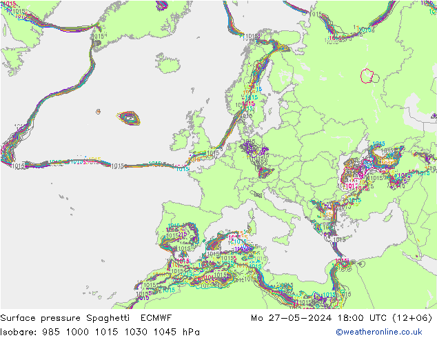 Bodendruck Spaghetti ECMWF Mo 27.05.2024 18 UTC