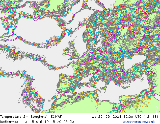 Temperaturkarte Spaghetti ECMWF Mi 29.05.2024 12 UTC