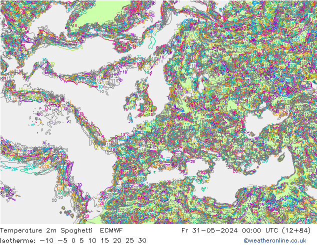 Temperature 2m Spaghetti ECMWF Fr 31.05.2024 00 UTC