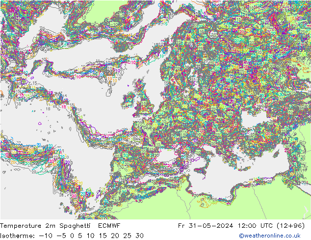 Temperaturkarte Spaghetti ECMWF Fr 31.05.2024 12 UTC