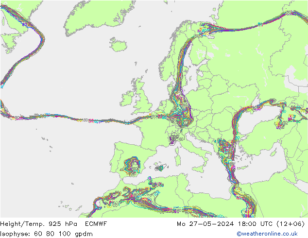 Geop./Temp. 925 hPa ECMWF lun 27.05.2024 18 UTC