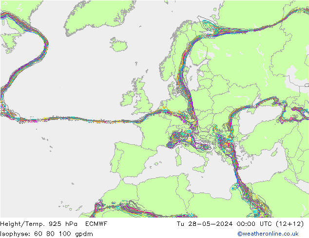 Height/Temp. 925 hPa ECMWF Di 28.05.2024 00 UTC