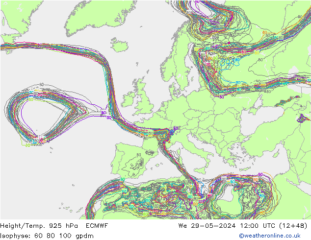 Height/Temp. 925 hPa ECMWF St 29.05.2024 12 UTC