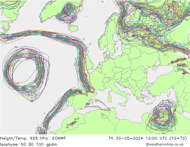 Height/Temp. 925 hPa ECMWF  30.05.2024 12 UTC