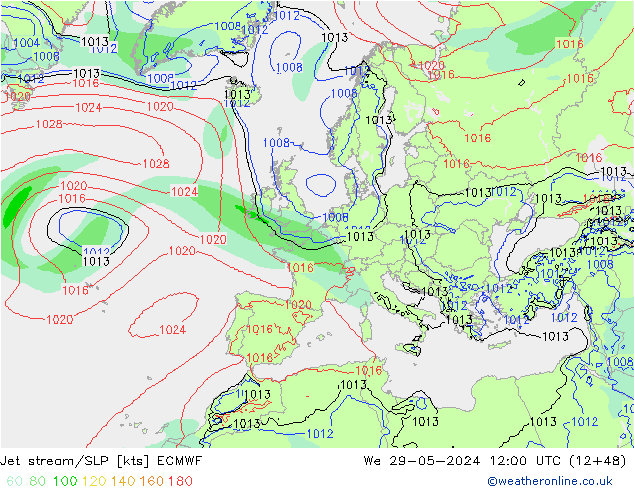 Polarjet/Bodendruck ECMWF Mi 29.05.2024 12 UTC