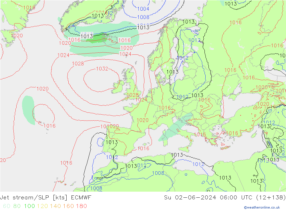 джет/приземное давление ECMWF Вс 02.06.2024 06 UTC