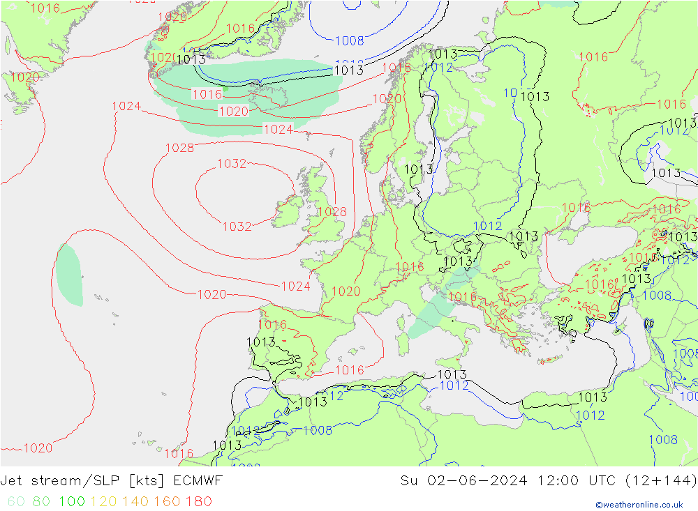 Polarjet/Bodendruck ECMWF So 02.06.2024 12 UTC