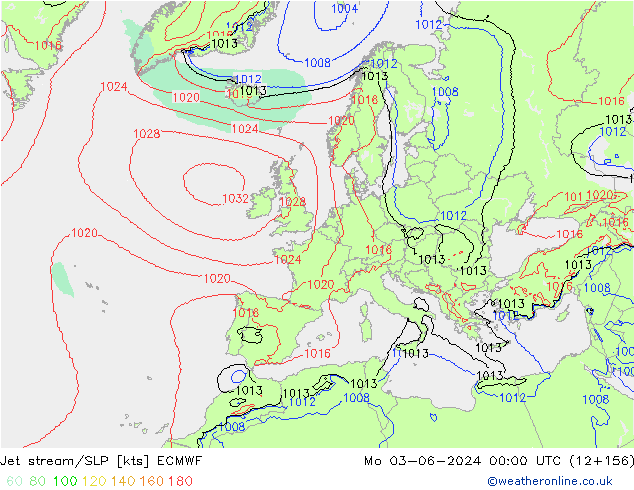 Prąd strumieniowy ECMWF pon. 03.06.2024 00 UTC