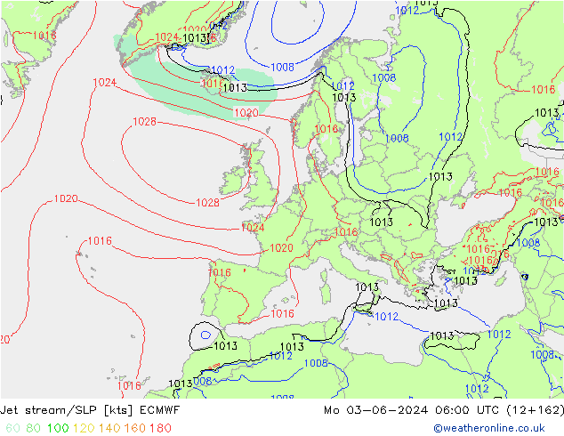 Jet Akımları/SLP ECMWF Pzt 03.06.2024 06 UTC