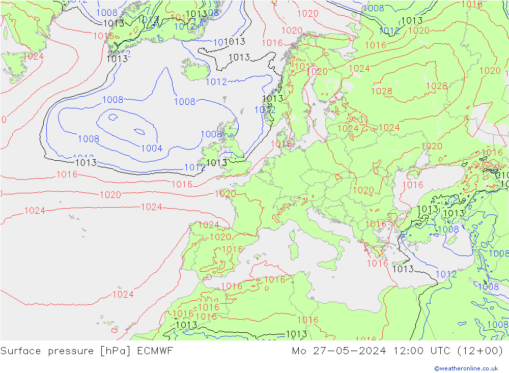 Presión superficial ECMWF lun 27.05.2024 12 UTC