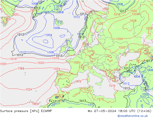 Atmosférický tlak ECMWF Po 27.05.2024 18 UTC