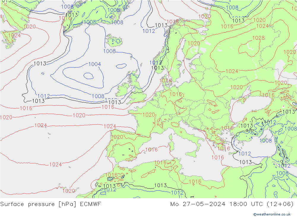 Bodendruck ECMWF Mo 27.05.2024 18 UTC