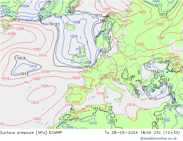 Presión superficial ECMWF mar 28.05.2024 18 UTC