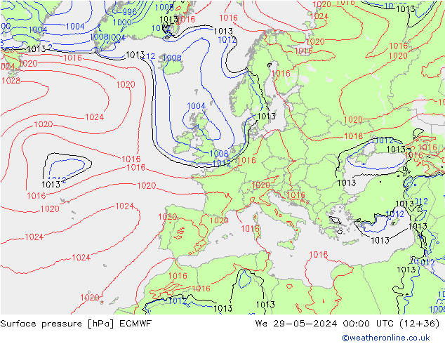 pressão do solo ECMWF Qua 29.05.2024 00 UTC