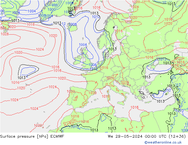 Bodendruck ECMWF Mi 29.05.2024 00 UTC