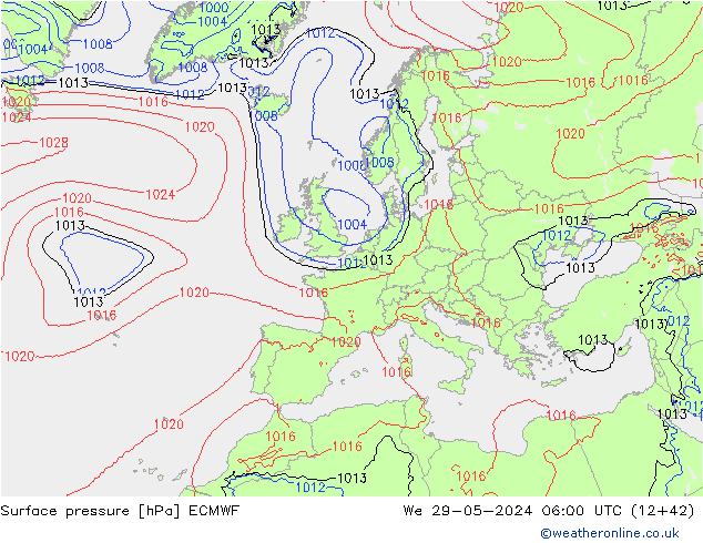 Surface pressure ECMWF We 29.05.2024 06 UTC