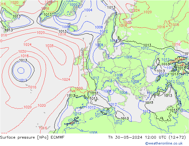 ciśnienie ECMWF czw. 30.05.2024 12 UTC