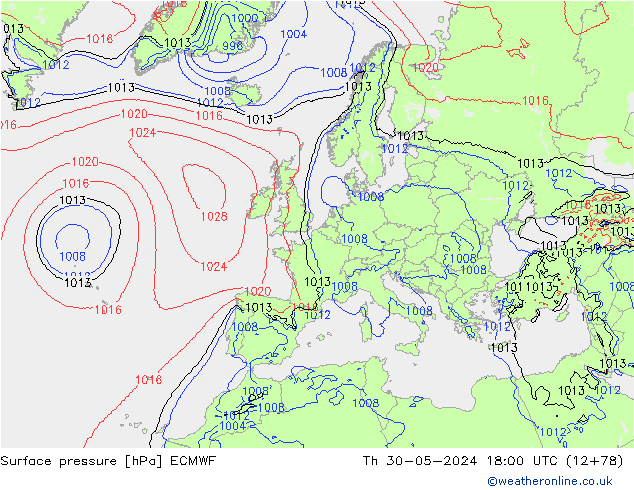 pressão do solo ECMWF Qui 30.05.2024 18 UTC