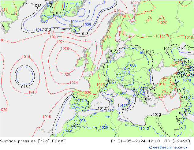 Bodendruck ECMWF Fr 31.05.2024 12 UTC