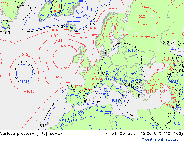 pressão do solo ECMWF Sex 31.05.2024 18 UTC