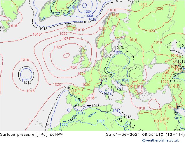 Presión superficial ECMWF sáb 01.06.2024 06 UTC