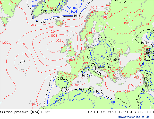 Surface pressure ECMWF Sa 01.06.2024 12 UTC