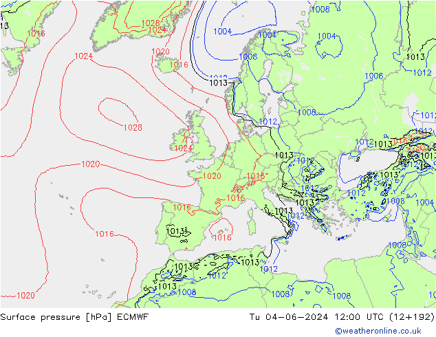 Bodendruck ECMWF Di 04.06.2024 12 UTC